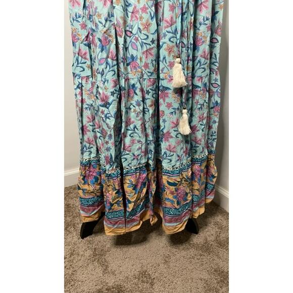 Saints & Hearts Midi Dress Womens Size L Floral Paisley Mixed Print Boho Flowy - Picture 14 of 15